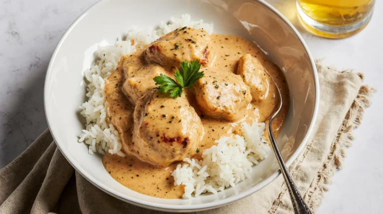 CREAMY SMOTHERED CHICKEN AND RICE