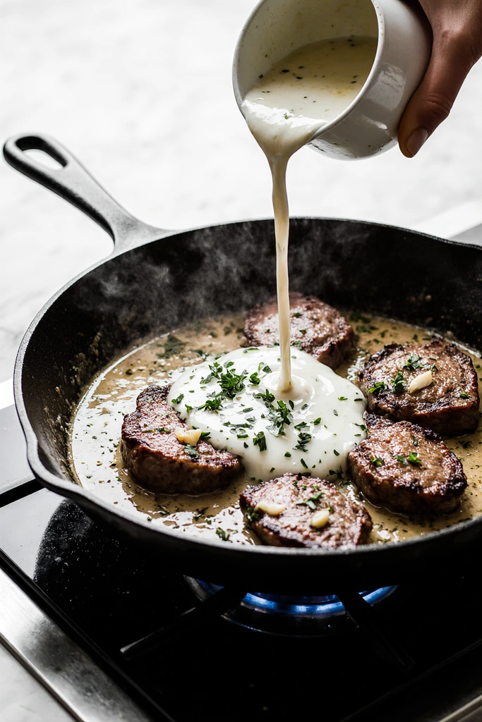 Steak with Creamy Garlic Sauce