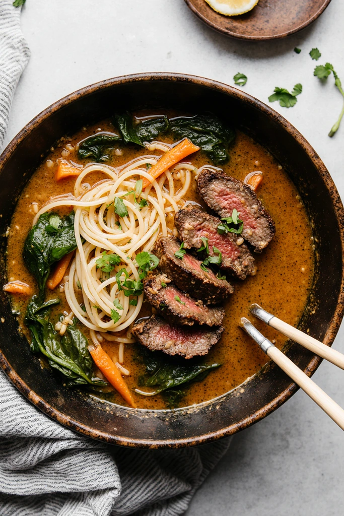 Spicy Korean Ramen with Grilled Beef