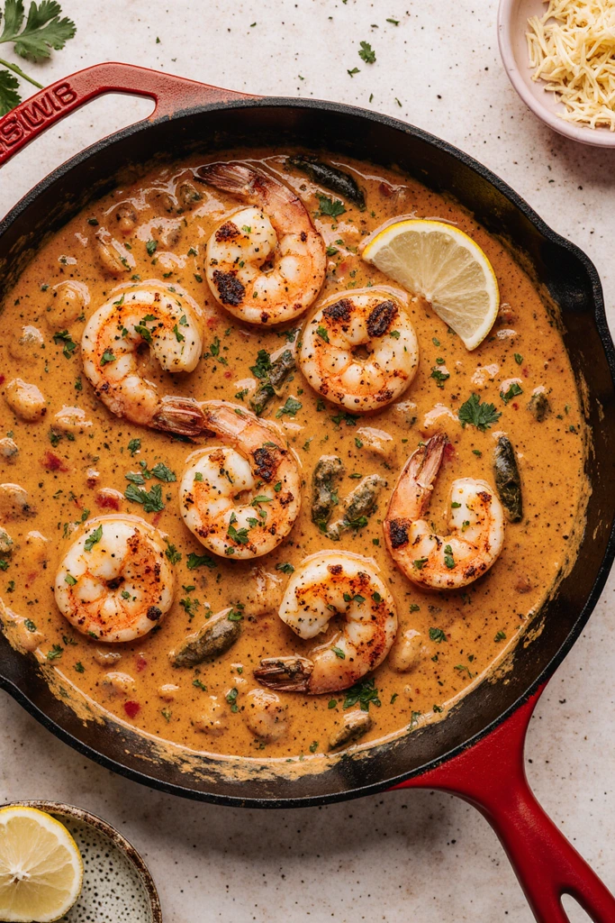 creamy garlic-paprika shrimp skillet